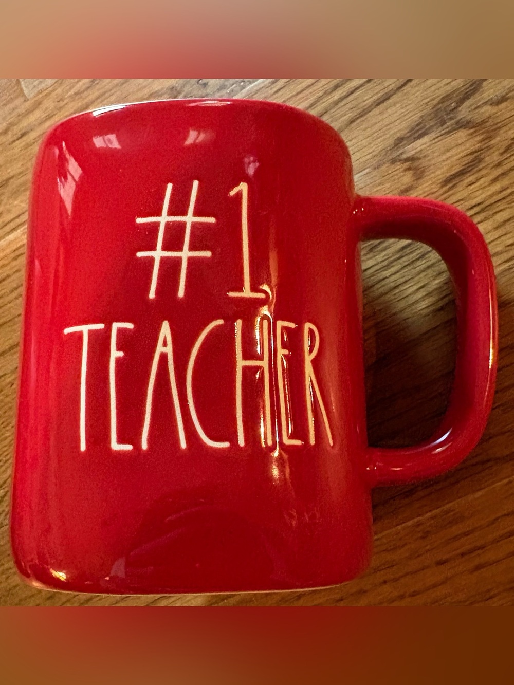 Rae Dunn “#1 TEACHER” Red Ceramic Coffee Mug SCHOOL Teacher Appreciation, NWOT
